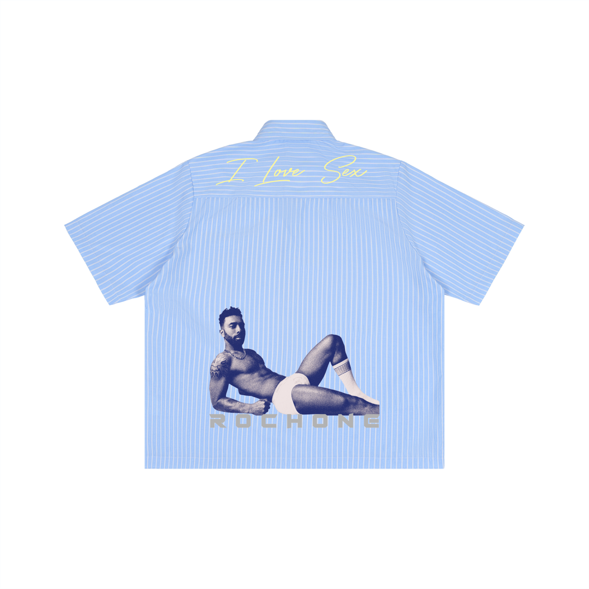 I Love Sex Blue Photo Back-Print Striped Shirt