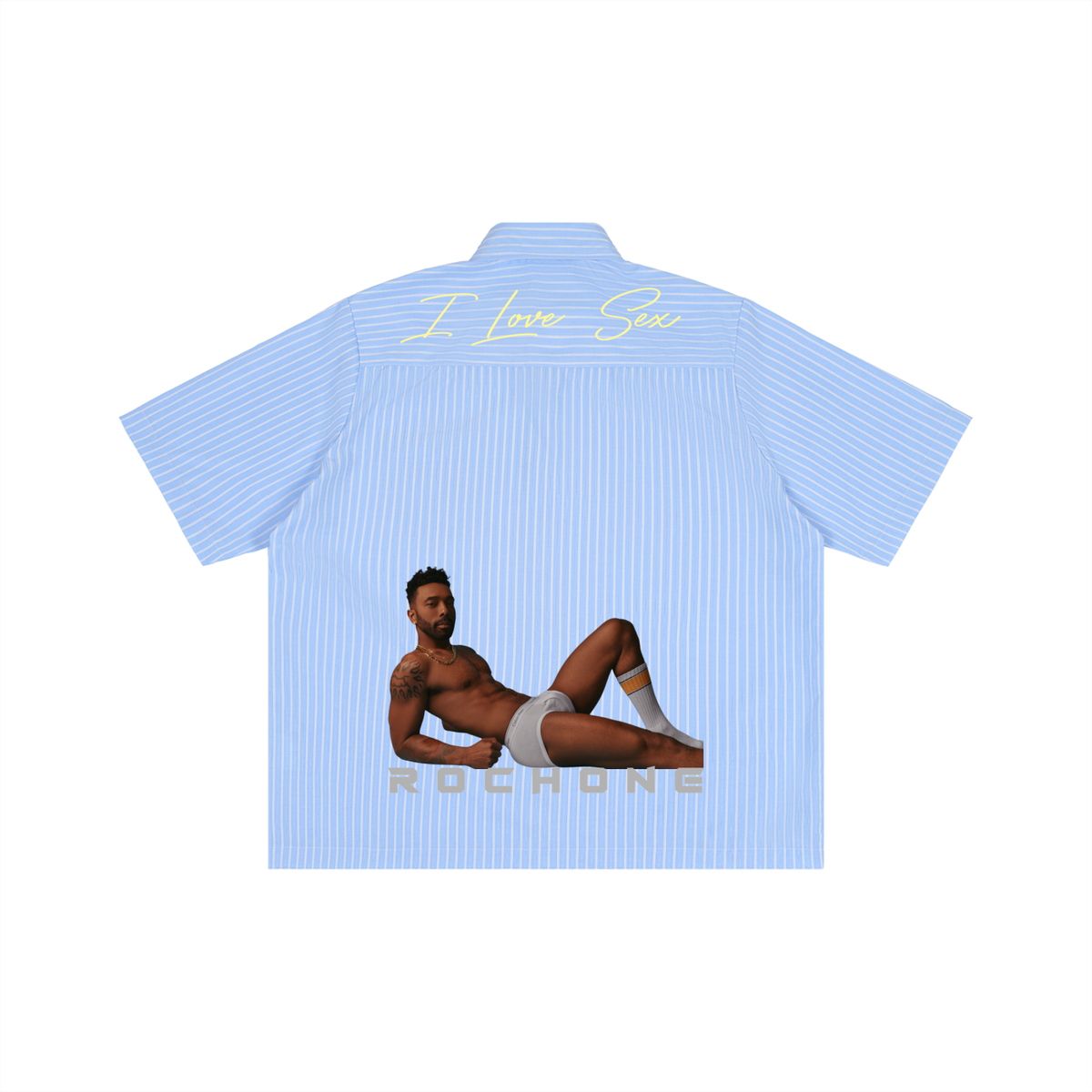 I Love Sex Photo Back-Print Striped Shirt