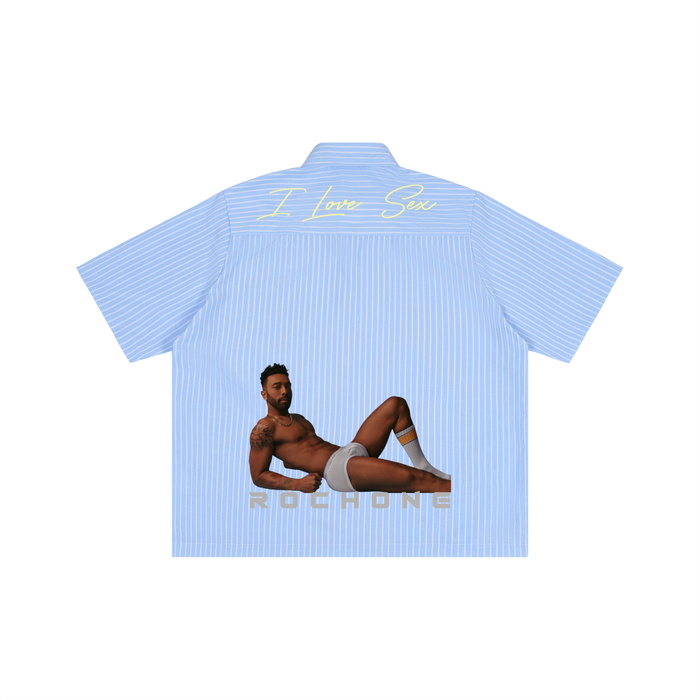 I Love Sex Photo Back-Print Striped Shirt